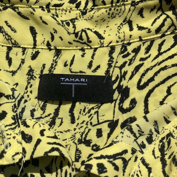 Chartreuse tiger print button up shirt T Tahari - Picture 5 of 7
